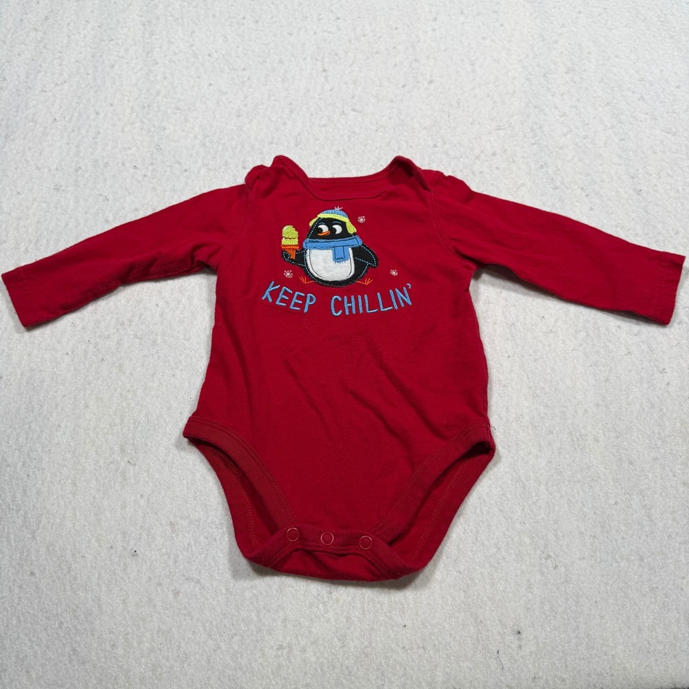 Jumping Beans Red Penguin Keep Chillin Long Sleeve Bodysuit 6 Months